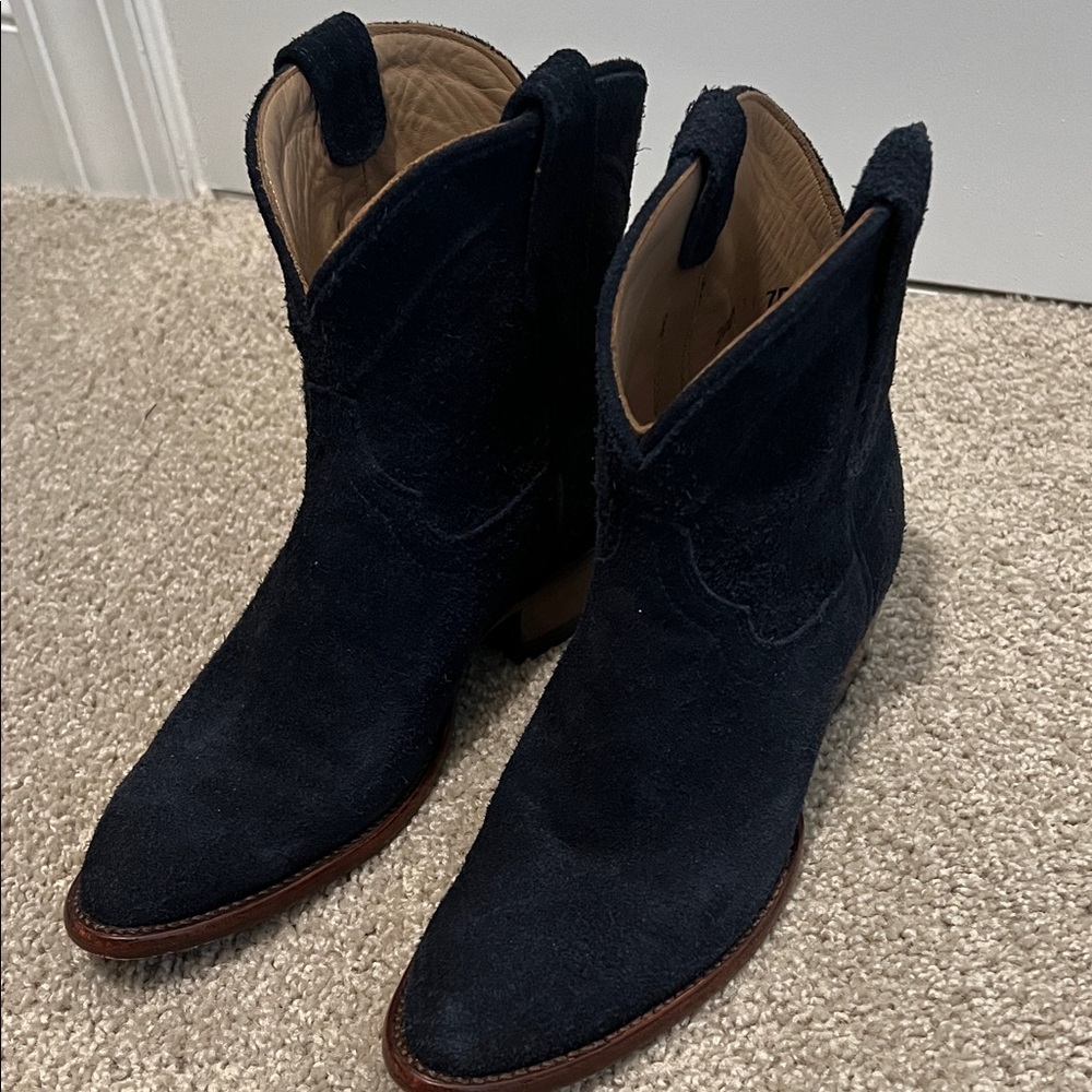Tecovas Women's Dark Blue Suede Ankle Boots